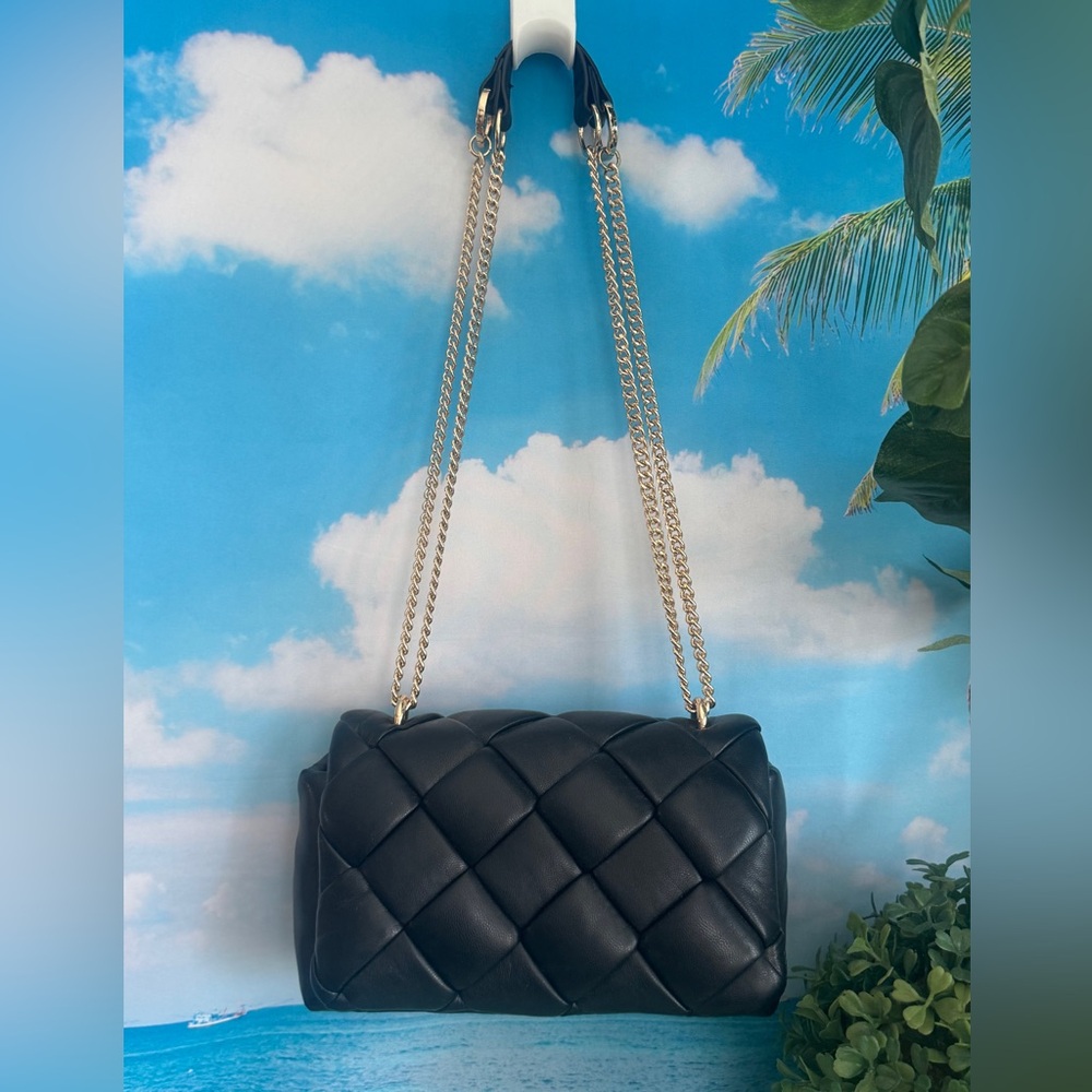 A New Day Sophie Quilted Crossbody Pillow Purse Bag Black with Gold Chain Strap - Picture 13 of 14